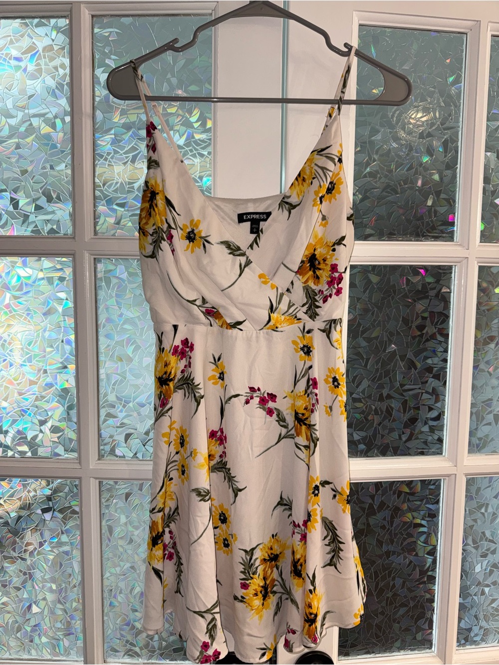 Express White Floral Midi Dress with Yellow & Pink Flowers